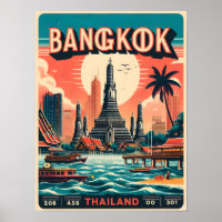 Retro Bangkok city skyline - Thailand travel gifts
