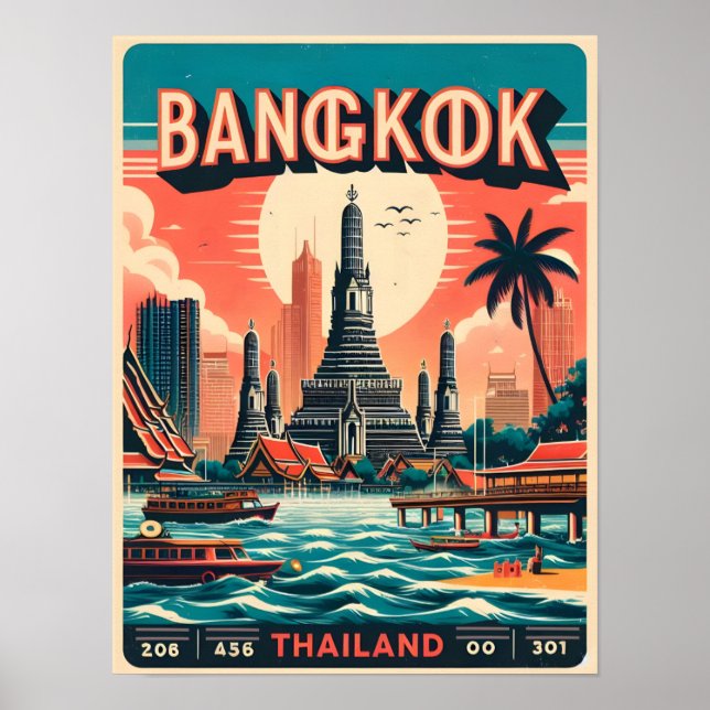 Retro Bangkok city skyline - Thailand travel gifts Poster (Front)