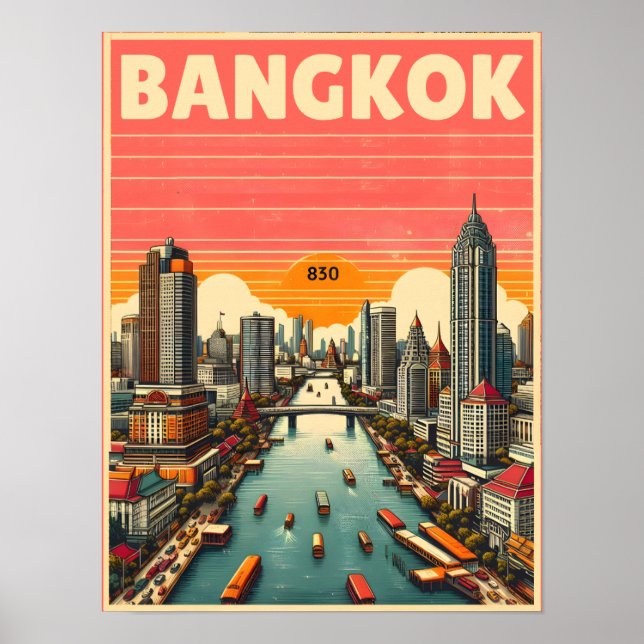 Retro Bangkok city skyline - Thailand travel gifts Poster (Front)