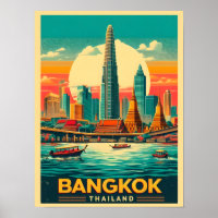 Retro Bangkok city skyline - Thailand travel gifts