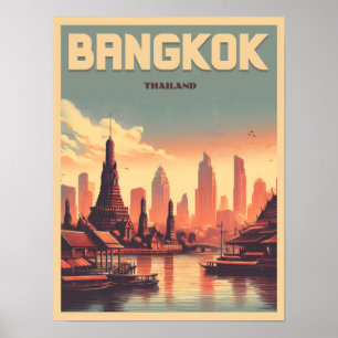 Retro Bangkok city skyline - Thailand travel gifts Poster