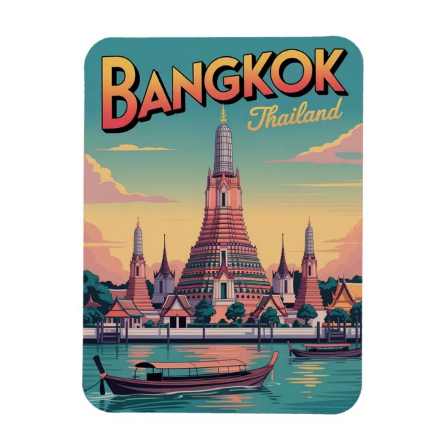 Retro Bangkok city  Wat Aru Thailand travel gifts Magnet (Vertical)