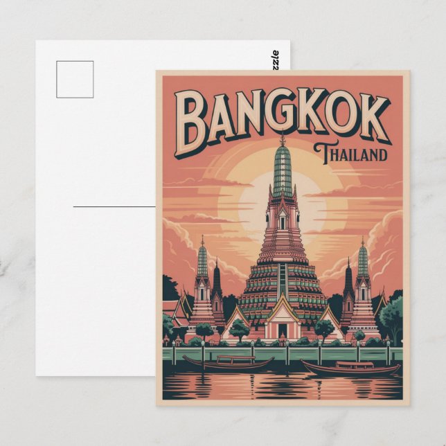 Retro Bangkok city  Wat Aru Thailand travel gifts Postcard (Front/Back)