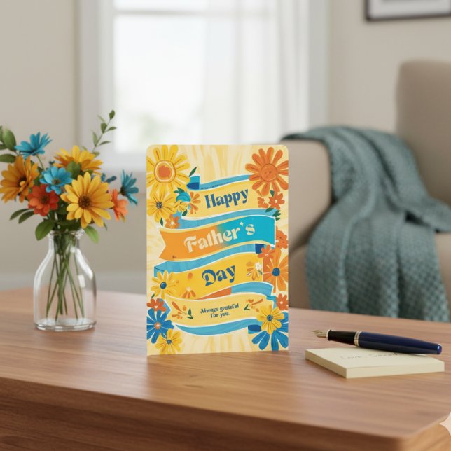  Retro Banner Floral Happy Father's Day Card (Retro Banner Floral Happy Father's Day Card)