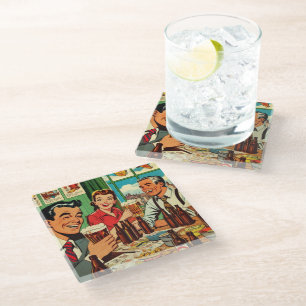 Retro Bar Beer Comics Glass Coaster