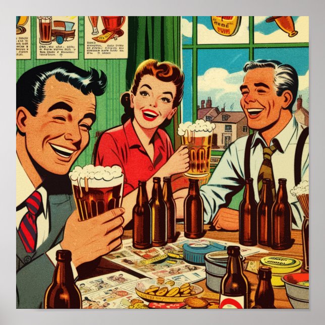 Retro Bar Beer Comics Poster (Front)