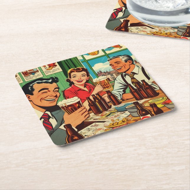 Retro Bar Beer Comics Square Paper Coaster (Angled)