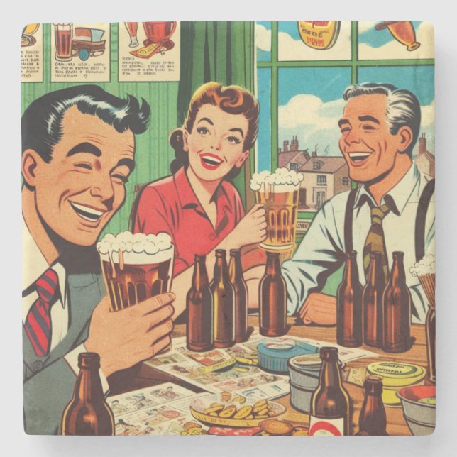 Retro Bar Beer Comics Stone Coaster (Front)