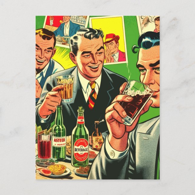 Retro Bar Drinks Comics Illustration Postcard (Front)