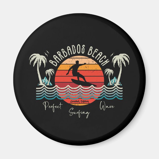 Retro Barbados Beach Magnet (Front)