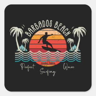 Retro Barbados Beach Square Sticker