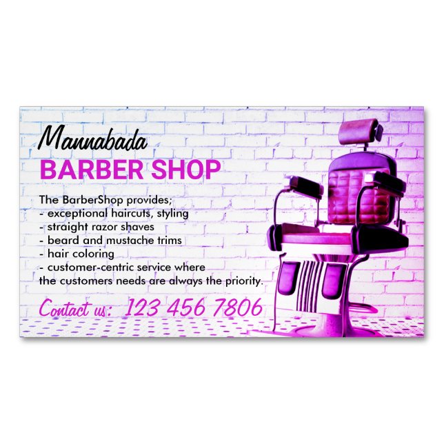 Retro Barber Shop Purple Simple Magnetic Business Card (Front)
