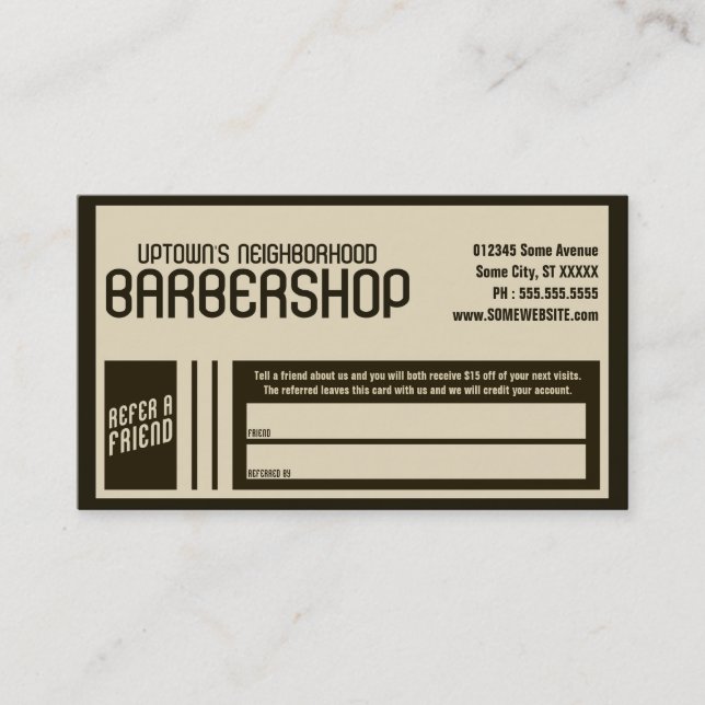 retro barbershop refer a friend referral card (Front)