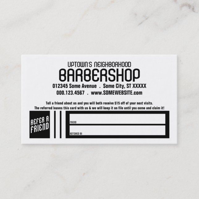 retro barbershop referral card (Front)