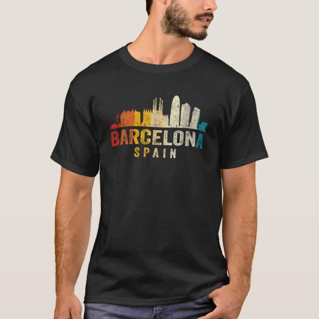 Retro Barcelona Skyline Vintage Spain Souvenir T-Shirt (Front)