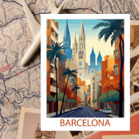 Retro Barcelona Vintage Travel Illustration