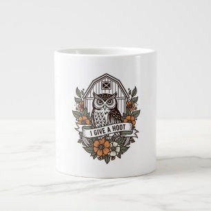 Retro barn owl 'I give a hoot' design Large Coffee Mug