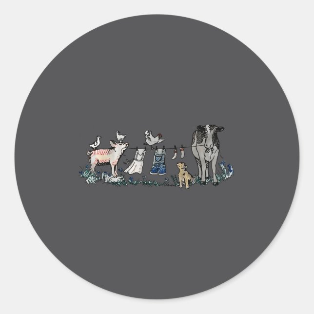 Retro Barnyard Animals Meme Farm Animals Hanging C Classic Round Sticker (Front)
