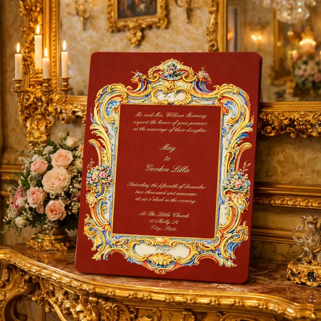 Retro Baroque Rococo Louis XV Colourful Wedding Invitation (Creator Uploaded)
