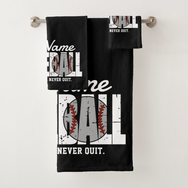 Retro Baseball ADD NAME Pinstripe Team Player Bath Towel Set (Insitu)