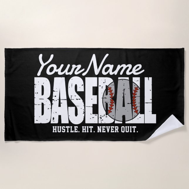 Retro Baseball ADD NAME Pinstripe Team Player Beach Towel (Front)