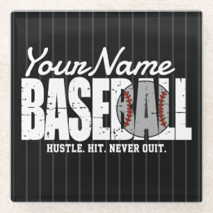 Retro Baseball ADD NAME Pinstripe Team Player Glass Coaster