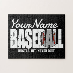 Retro Baseball ADD NAME Pinstripe Team Player Jigsaw Puzzle