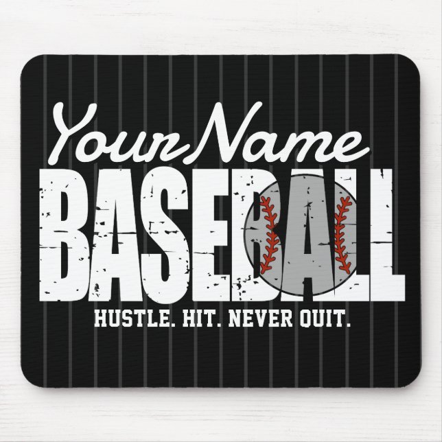 Retro Baseball ADD NAME Pinstripe Team Player Mouse Pad (Front)