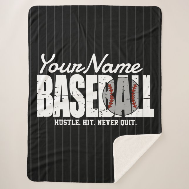 Retro Baseball ADD NAME Pinstripe Team Player Sherpa Blanket (Front)