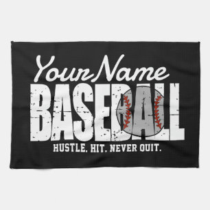 Retro Baseball ADD NAME Pinstripe Team Player Tea Towel