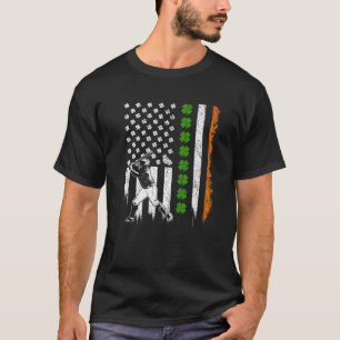 Retro Baseball American Flag Shamrocks St.Patricks T-Shirt