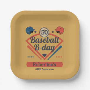 Retro Baseball B-Day Men's 50th Birthday Paper Plate
