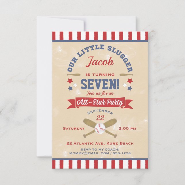Retro Baseball Birthday Stars & Stripes Invitation (Front)