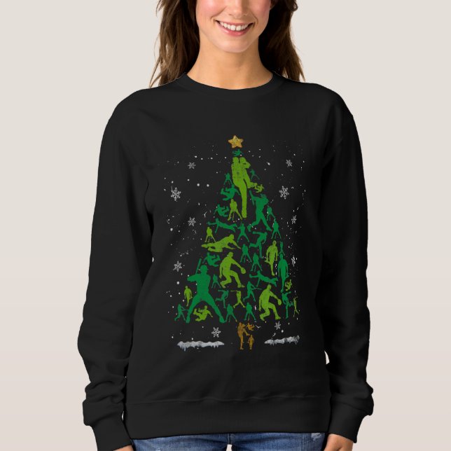 Retro Baseball Christmas Tree Xmas Baseball Player Sweatshirt (Front)