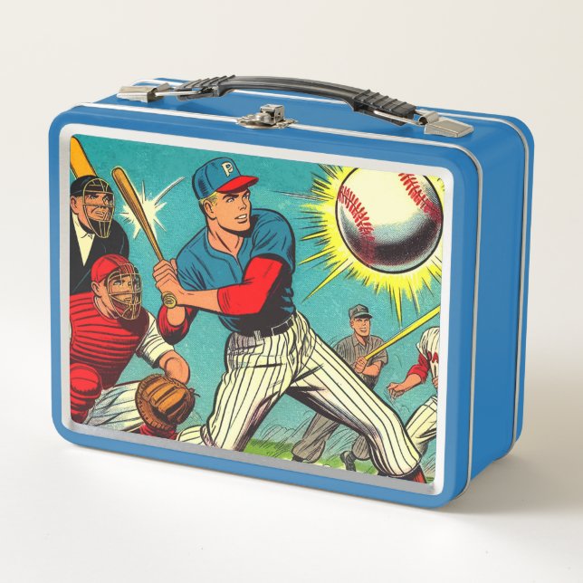 Retro Baseball Comics Metal Lunch Box (Front)