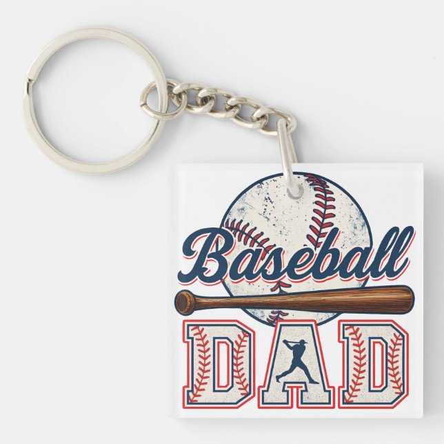 Retro Baseball Dad Key Ring (Front)