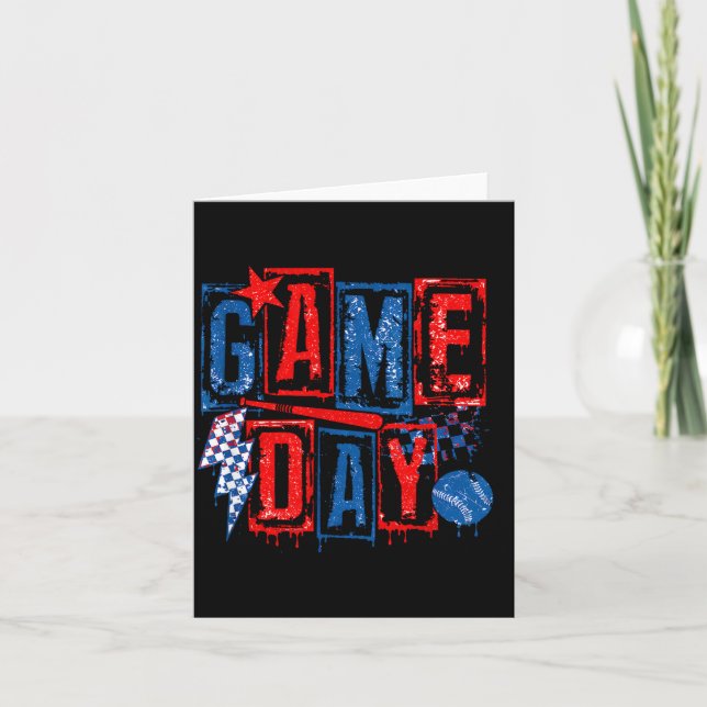 Retro Baseball Game Day Chequered Card (Front)