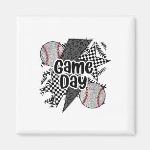 Retro Baseball Game Day Chequered Leopard Baseball Magnet