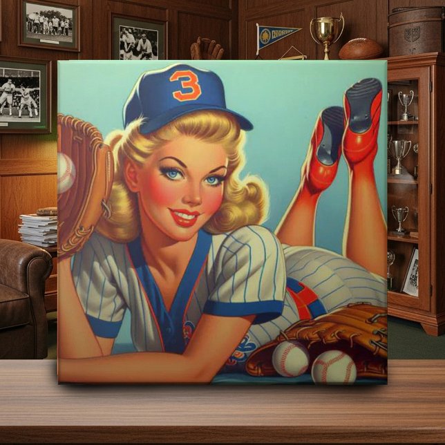 Retro Baseball Girl Ceramic Tile (Creator Uploaded)