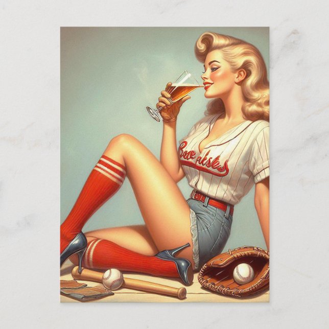 Retro Baseball Girl Painting Postcard (Front)