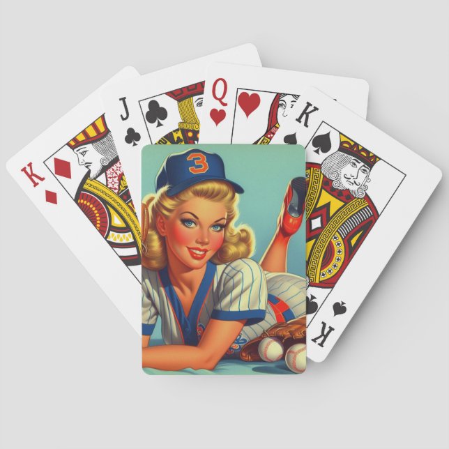 Retro Baseball Girl Playing Cards (Back)
