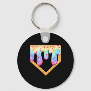 Retro Baseball Ice Cream Dripping Baseball Home Pl Key Ring