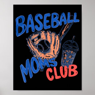 Retro Baseball Moms Club Iced Coffee Sports Mum Poster