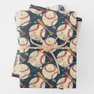 Retro Baseball Pattern Wrapping Paper Sheet