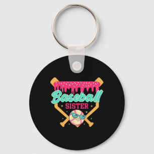 Retro Baseball Sister Ice Cream Drip Baseball Game Key Ring