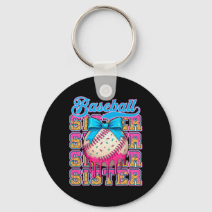 Retro Baseball Sister Ice Cream Drip Coquette Bow  Key Ring