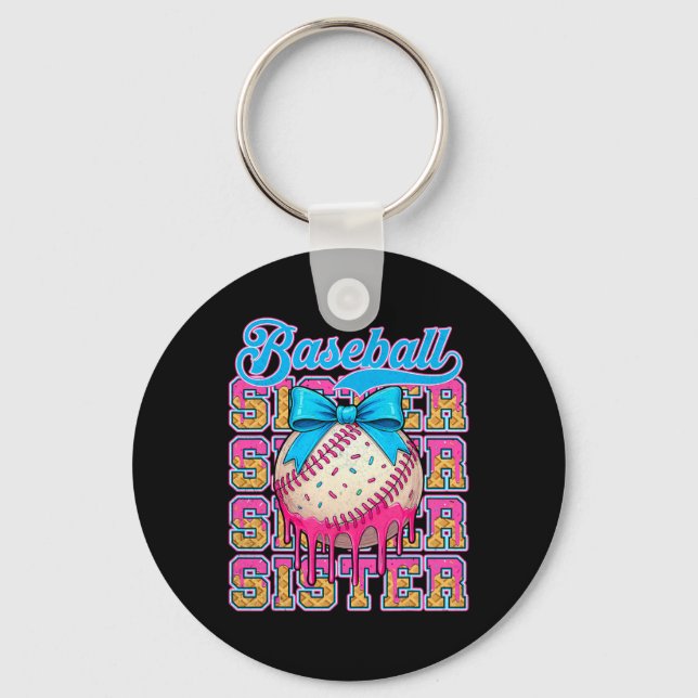 Retro Baseball Sister Ice Cream Drip Coquette Bow  Key Ring (Front)