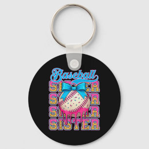 Retro Baseball Sister Ice Cream Drip Coquette Bow Key Ring