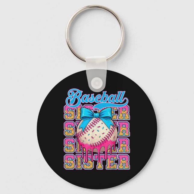 Retro Baseball Sister Ice Cream Drip Coquette Bow  Key Ring (Front)