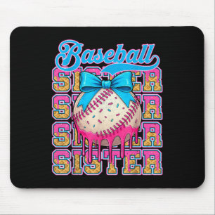Retro Baseball Sister Ice Cream Drip Coquette Bow Mouse Pad